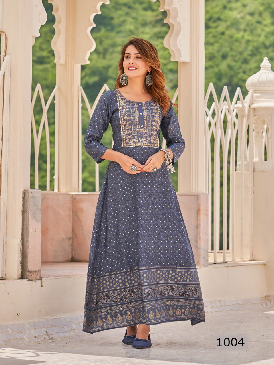 Radhika Twinkle Rayon Printed Ethnic Wear Anarakli Kurti Collection